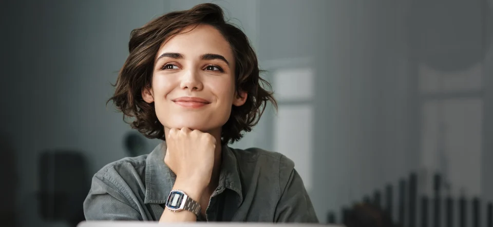 Happy woman without glasses