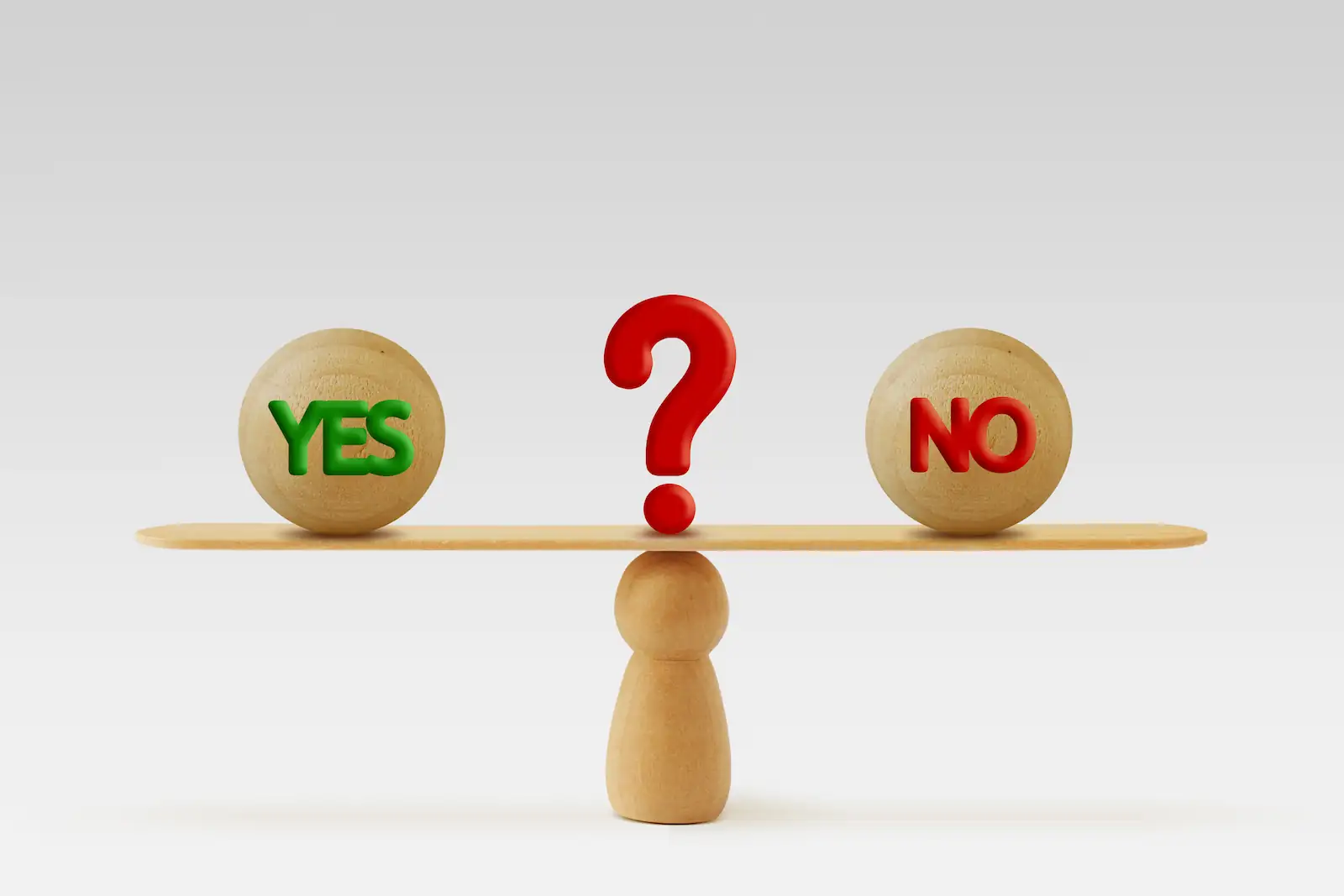 yes and no on each side of a balance board
